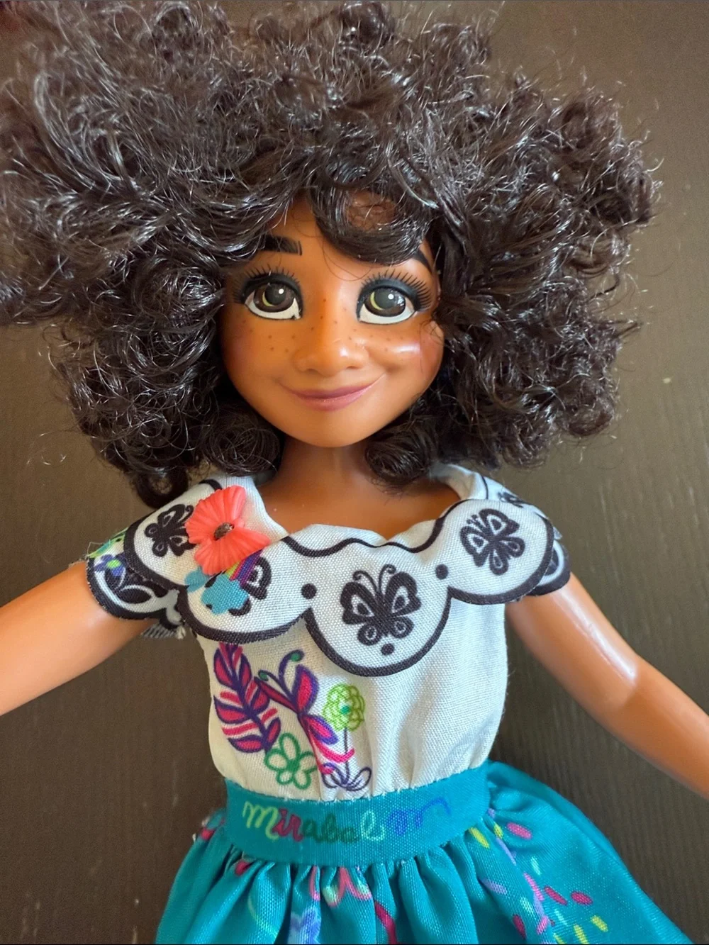 Disney Encanto Mirabel Print Skirt Doll Dress with White Embroidered Bodice!